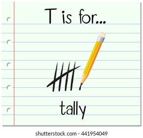 Flashcard letter T is for tally illustration