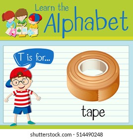 Flashcard letter T is for tape illustration