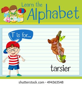 Flashcard letter T is for tarsier illustration