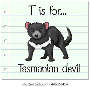 Flashcard letter T is for tasmanian devil illustration