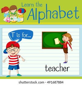 Flashcard letter T is for teacher illustration