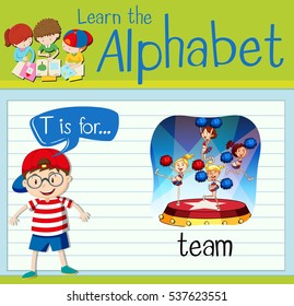 Flashcard letter T is for team illustration