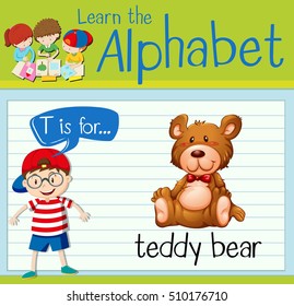 Flashcard letter T is for teddy bear illustration