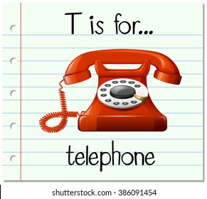 Flashcard letter T is for telephone illustration