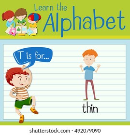 Flashcard letter T is for thin illustration