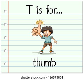 Flashcard letter T is for thumb illustration