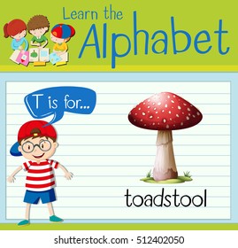 Flashcard letter t is for toadstool illustration