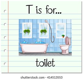 Flashcard letter T is for toilet illustration