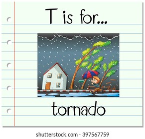 Flashcard letter T is for tornado illustration
