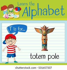 Flashcard letter T is for totem pole illustration