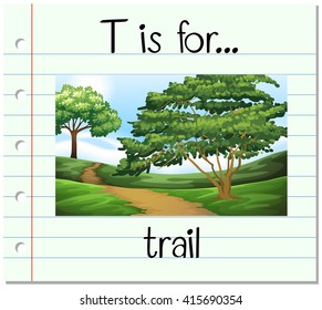 Flashcard letter T is for trail illustration