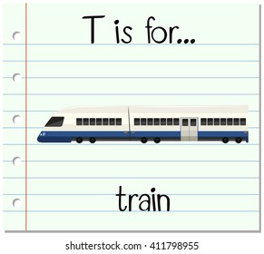 Flashcard letter T is for train illustration
