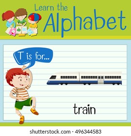 Flashcard letter T is for train illustration