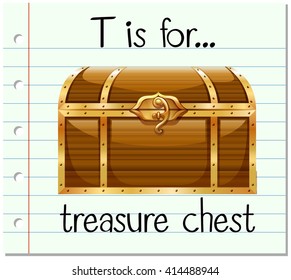 Flashcard letter T is for treasure chest illustration