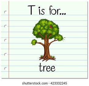 Flashcard letter T is for tree illustration