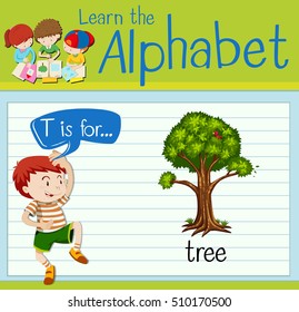 Flashcard letter  T is for tree illustration