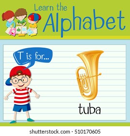 Flashcard letter T is for tuba illustration