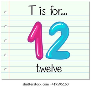 Flashcard letter T is for twelve illustration