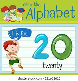 Flashcard letter T is for twenty illustration