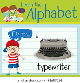 Flashcard letter T is for typewriter illustration