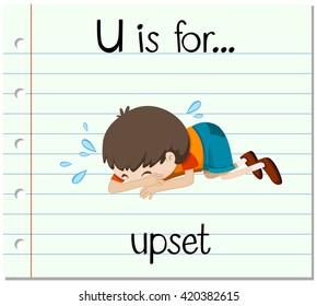 Flashcard letter U is for upset illustration