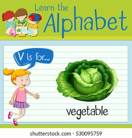 Flashcard letter V is for vegetable illustration