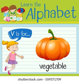 Flashcard letter V is for vegetable illustration