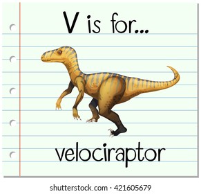 Flashcard letter V is for velociraptor illustration