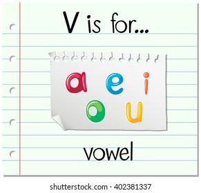 Flashcard Letter V Is For Vowel Illustration