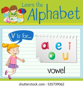 Flashcard Letter V Is For Vowel Illustration