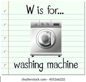 Flashcard letter W is for washing machine illustration