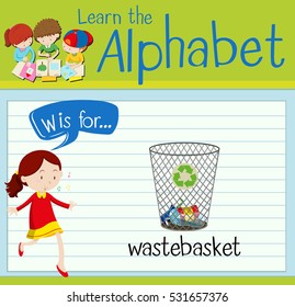 Flashcard letter W is for wastebasket illustration