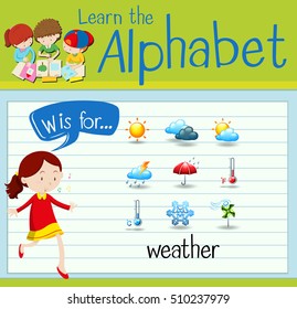 Flashcard letter W is for weather illustration