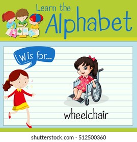 Flashcard letter W is for wheelchair illustration