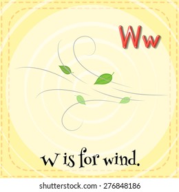 Der Flashcard-Buchstabe W ist für Wind mit orangefarbenem Hintergrund geeignet