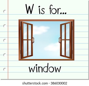 Flashcard letter W is for window illustration