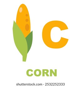 Cartas de flashcard para crianças, aprender cartas de C Corn