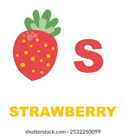 Cartas de flashcard para crianças, aprender cartas de S Strawberry