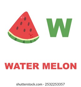 letras de cartão para crianças, aprender letras de W Watermelon