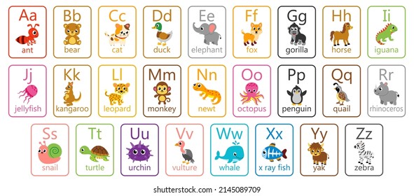 flashcard letters for kids, learn letters from a to z with animal theme