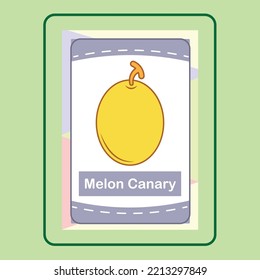 Flashcard Melon Canary ist ein Vektorcartoon, süßes Doodle mit Flashcard Game. 
Geeignet für die Gestaltung von T-Shirts, Merchandise, Aufklebern, Shop-Logos usw. 