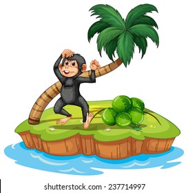 Flashcard de un mono en una isla