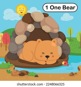Flashcard number one with 1 bear learning for kid illustration vector