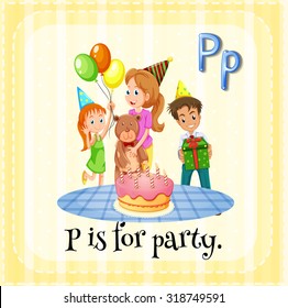 Flashcard of P is for party illustration
