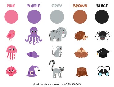 Flashcard with primary objects. Set of colorful objects and animals.