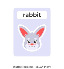 Flashcard with rabbit head on isolated background. Vector illustration in a flat style