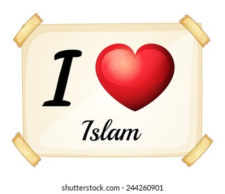 A flashcard showing the love of Islam on a white background