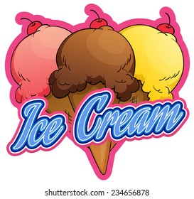 Flashcard showing three cones of ice cream