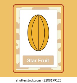 
Flashcard Star Fruit ist ein Vektorcartoon, süßes Doodle mit Flashcard Game. 
Geeignet für die Gestaltung von T-Shirts, Merchandise, Aufklebern, Shop-Logos usw. 