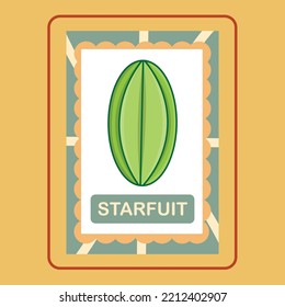 
FLASHCARD STARFRUIT is a vector cartoon, cute doodle with Flashcard Game. 
Suitable for designing t-shirts, merchandise, stickers, shop logos, etc. 